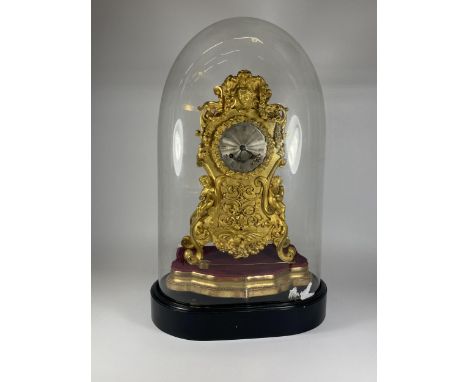 A C.1820-30 YVERIES OF PARIS, FRENCH GILT MANTLE CLOCK WITH GLASS DOME WITH 8 DAY FRENCH MOVEMENT, DOME HEIGHT 50CM WITH PEND