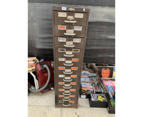 AN ART METAL OF LONDON 11 DRAWER FILING CABINET INCLUDE A LARGE QUANTITY OF TOOLS AND HARDWARE ETC 