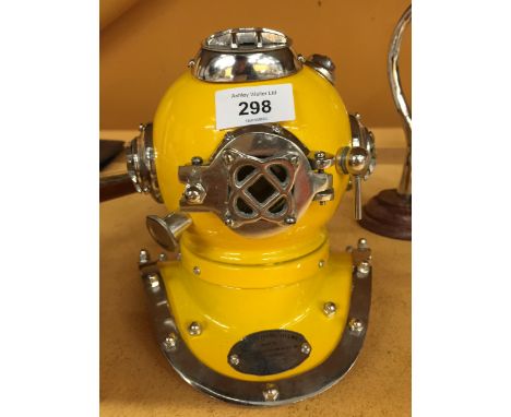 A YELLOW AND CHROME REPLICA DIVERS HELMET 