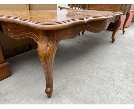 A  MODERN OAK AND CROSSBANDED COFFEE TABLE, 53X27" AND MATCHING LAMP TABLE 