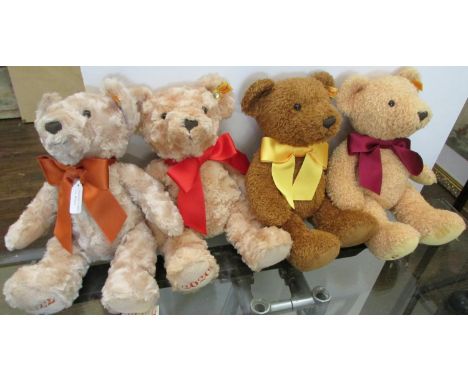 Four Steiff Cosy Year Teddy Bears including numbers 690037 (2017), 113321 (2018), 113475 (2020) AND 113895 (2022)