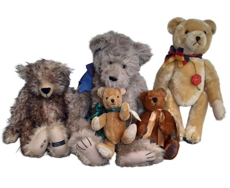 Five modern teddy bears comprising a Hermann limited edition bear designed by Biggi Netzel no 87 height 43cm, a Hermann 2003 