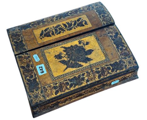 A 19th century Tunbridge ware writing slope with floral decoration and a well-appointed interior. 