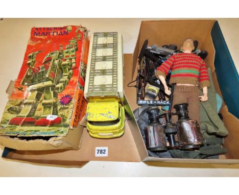 Action man, boxed attacking martian and metal truck etc