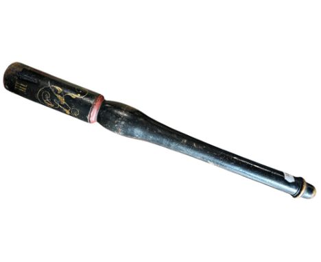 A George III Policeman’s wooden truncheon with a gold painted cypher, 40cm long.