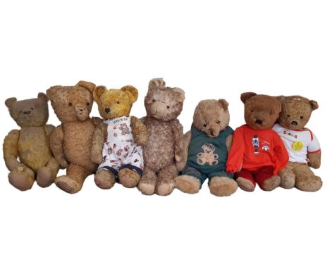 Seven vintage teddy bears for restoration including a Winne the Pooh type bear, tallest is 70cm (7)