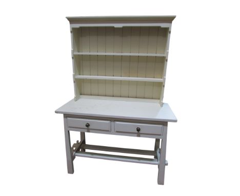 A painted kitchen dresser of diminutive proportions in ‘Goldpine’ by ‘Golden Cross Joinery’ label to drawer interior, 165cm h