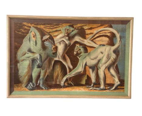 Hans Feibusch (1898-1998) - 'Mandrill and Mangabeys' (1946), lithograph in colours, printed in England at the Baynard Press f