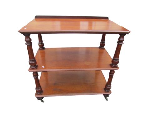 Three tier Victorian buffet on turned supports, 90cm high x 92cm x 50cm