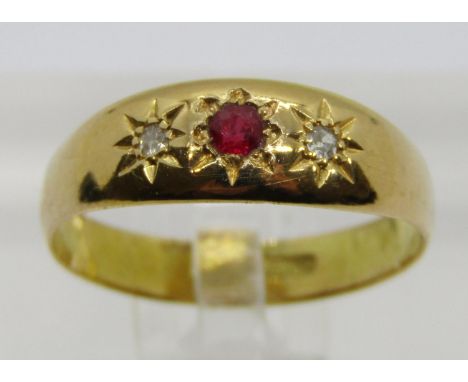 18ct topaz and diamond star-cut gypsy ring, size N, 2.8g