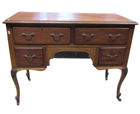 An Edwardian mahogany dressing table, 82 cm high, 107 x 50 cm together with a vintage wooden portable toolbox and contents