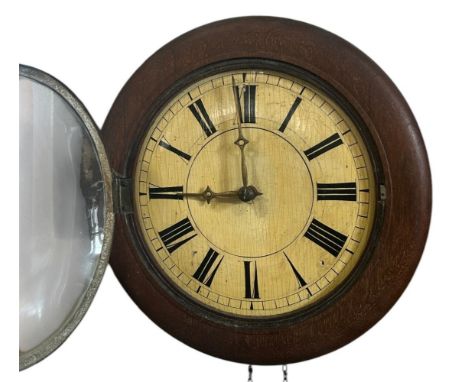 A 19th century drop dial (postman's alarm) wall clock, with 8.5” dial