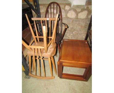 Three various vintage Ercol chairs together with a G-plan teak nest of three occasional tables (6) 