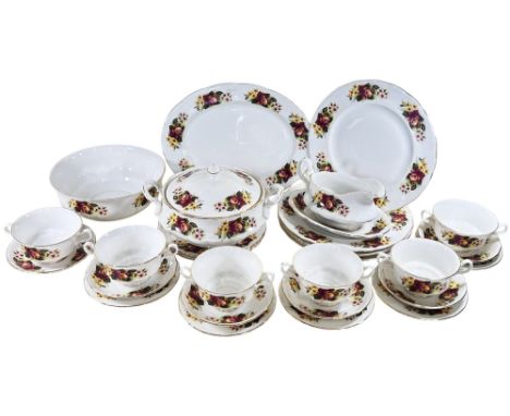 A large collection of Gainsborough dinner wares with floral detail, graduated plates, soup bowls, tureen and cover etc