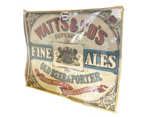 A Watts &amp; CO’s  Stroud Brewery Advertisement Poster for 'Fine Ales', 55cm x 43cm (held in a protective cellophane folder)