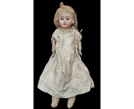 Late 19th century German bisque shoulder - head doll by Heinrich Handwerck with kid body, cloth lower legs, ceramic hands, fi