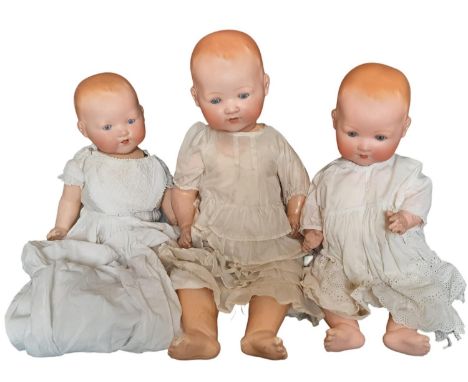 Three 1920-30's German bisque head 'Dream Baby' dolls by Armand Marseille comprising mould 251 with fixed blue eyes and open 