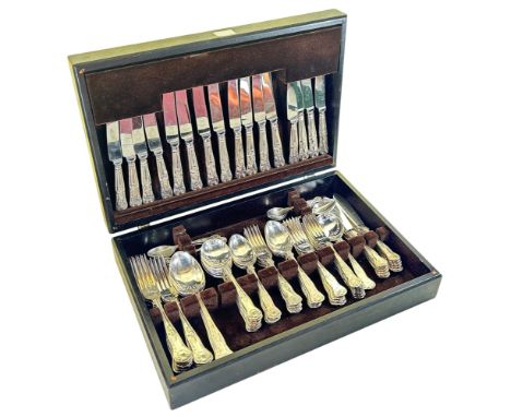A canteen of King’s pattern silver plated cutlery for at least eight settings. 