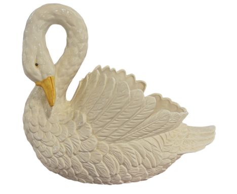 A large planter in the form of a swan 60cm L together with a pair of 19th century Staffordshire white and gilt spaniels 