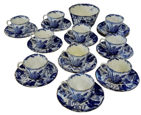 A Royal Crown Derby Blue Mikado pattern tea ware comprising nine teacups and saucers and a slop basin 