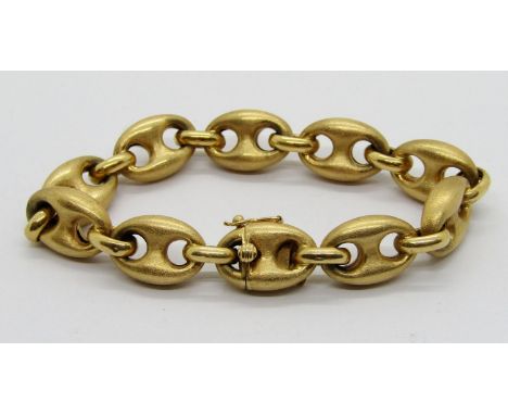Italian 18ct Gucci style link bracelet with brushed finish, 19.5cm L approx excluding inner clasp, 29.3g