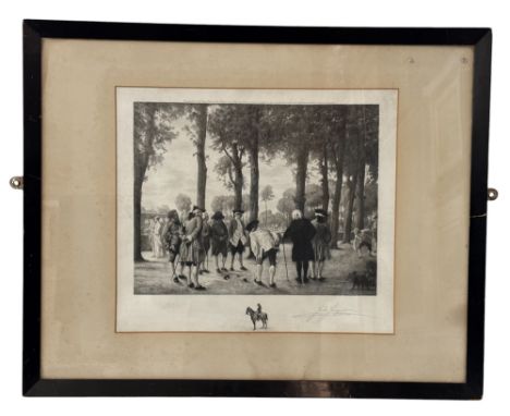 A 20th century engraving After Meissonier depicting a game of boules, signed in pencil below 'Jules Jacque...', published 190
