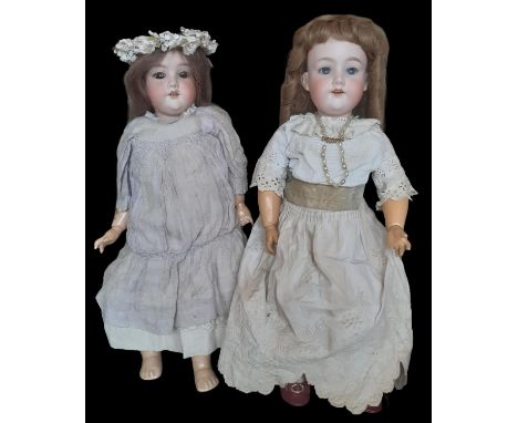 Two early 20th century bisque head dolls by Armand Marseille, both mould 390 with closing eyes, open mouth with 4 top teeth ,