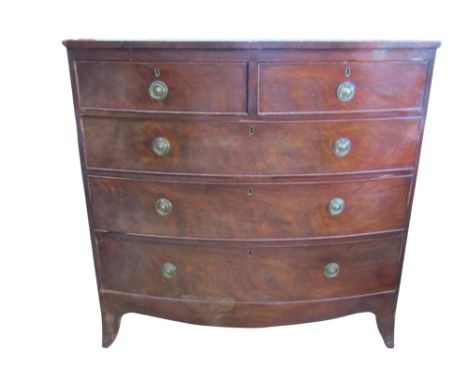 A Victorian mahogany bow fronted chest of two short and three long drawers, 105cm high x 105cm x 54cm together with a Victori