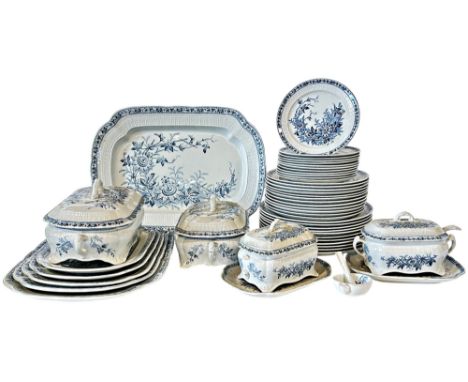 An extensive Victorian dinner service in a pale blue and white colourway showing passion flowers and Lara pattern, maker unkn