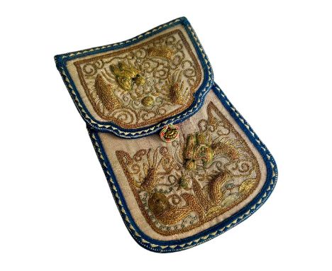 A 19th century continental purse embroidered with gold thread and a 19th century pocket diary with inlaid silver detail (2) 