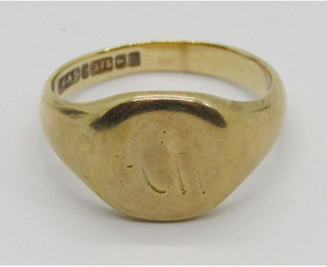 9ct signet ring, Birmingham 1959, size S, 6.2g
