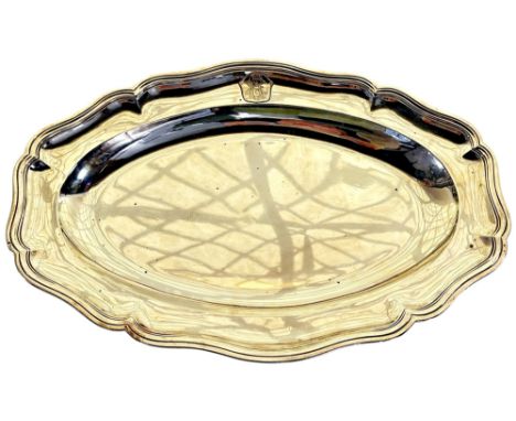 An early 20th century continental silver plated scroll edged serving platter 44cm x 30cm. 