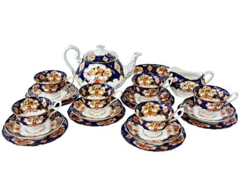 A Royal Albert Heirloom pattern tea service for six, floral bouquets within blue and gilt borders
