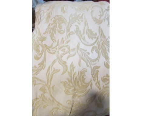 A pair of mustard coloured damask type curtains, lined and interlined, 260cm long to fit a pelmet 415cm wide.