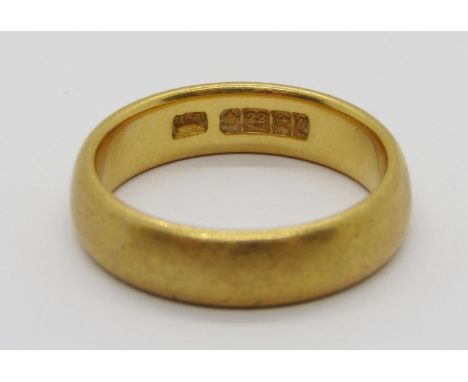 22ct wedding ring, maker H Aston Ltd, Birmingham 1923, size K, 6.1g