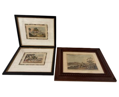 Three framed aquatints to include: 'An Egyptian Fair at Kafr Radoin', with J. Clark after Williamson &amp; Howitt - Two Orien