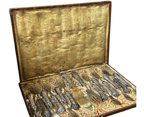 An elaborate continental silver handled fish knife and fork set for six settings together with servers, hallmark AN