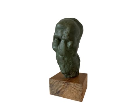 John W. Mills PPRBS ARCA FRSA (1933-2023) - Head Study of Michelangelo, cast bronze on a wooden plinth, height 25 cm (includi