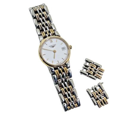 Longines: ‘Les Grandes Classiques de Longines’stainless steel and gold plated wristwatch, the white dial with golden baton sp