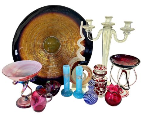 A mixed selection antique and modern glass ware including examples of Murano, Bohemian, Cranberry, together with a three bran