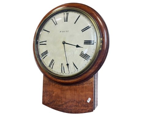 A large 19th century mahogany cased drop dial wall clock, the painted 14” dial marked ‘White’ (of Tewkesbury)