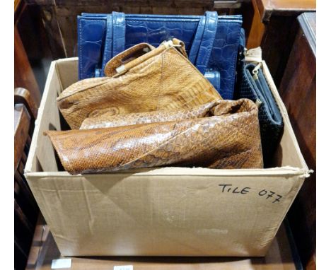 Snakeskin side fastening tabard/jerkin, Martinez blue reptile skin-style bag, a snakeskin handbag, a snakeskin clutch purse&n