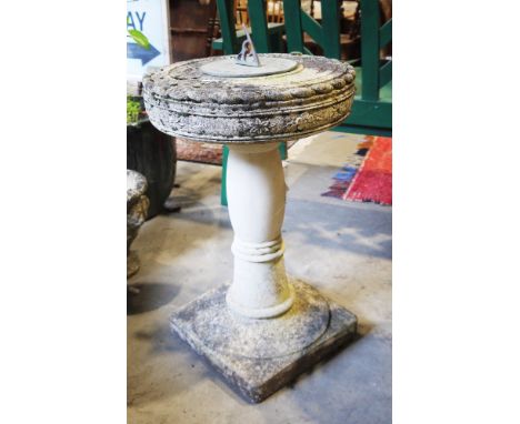 Small sundial mounted on a reconstituted stone pillar stand, 63cm high x 43cm diameter&nbsp;