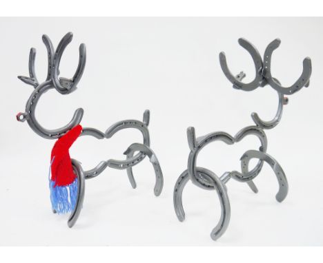 Five reindeer ornaments constructed from horseshoes, one with a knitted scarf (5)&nbsp;