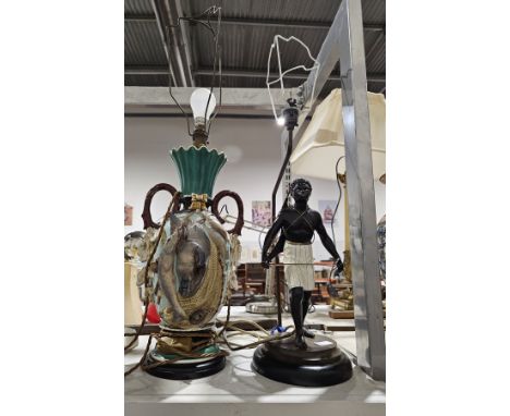 Vase form table lamp&nbsp;decorated with fish and game and another table lamp&nbsp;(2)&nbsp;