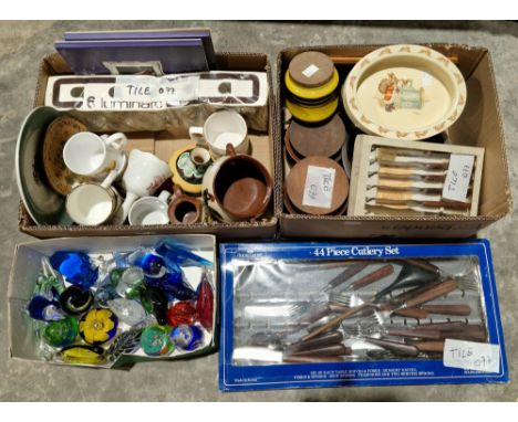 Collection of Hornsea Bronte pattern storage jars&nbsp;in sizes, a boxed vintage Palo Sandra wooden handled set of six knives