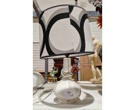 Casa Pupo white glazed bottle-shaped table lamp, printed marks with a 1960's style drum shade, 53cm high max including shade&