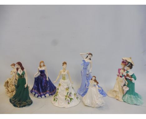 A selection of porcelain figurines of ladies including Royal Worcester and Coalport, with some certificates etc. 