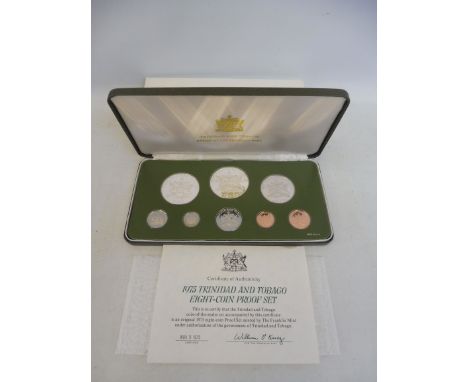 A cased 1975 Franklin Mint Trinidad and Tobago Eight-Coin proof set, with certificate.