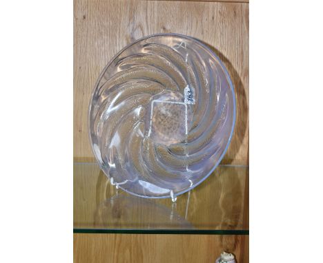 A LALIQUE 'POISSON' PATTERN DISH, an opalescent dish, diameter 29.5cm, moulded with fish radiating from the centre around the